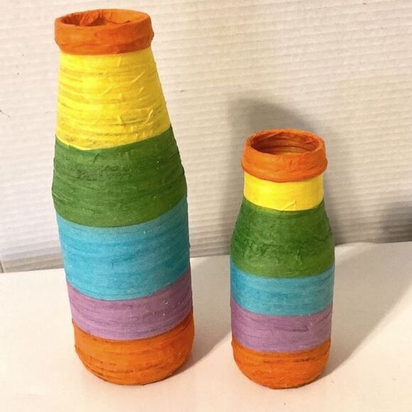 RAINBOW PRIDE Wrapped Colorful Glass Vases and Flowers 6 inches Tall Set of 2 - Picture 5 of 9